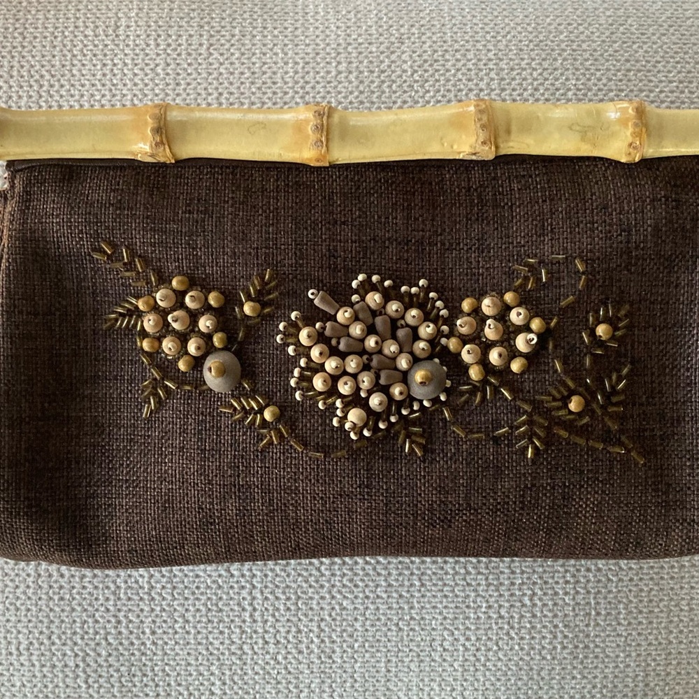 Brown Clutch with Beaded Floral Design